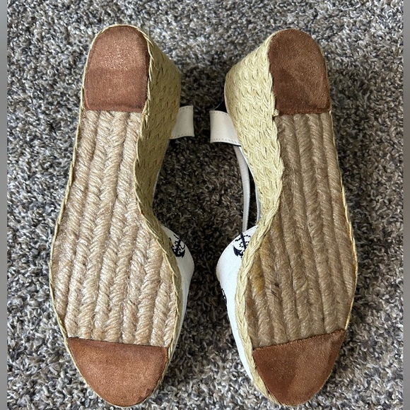 Lauren Ralph Lauren Coastal Nautical white/blue anchor straw heels size 11B - Picture 5 of 8